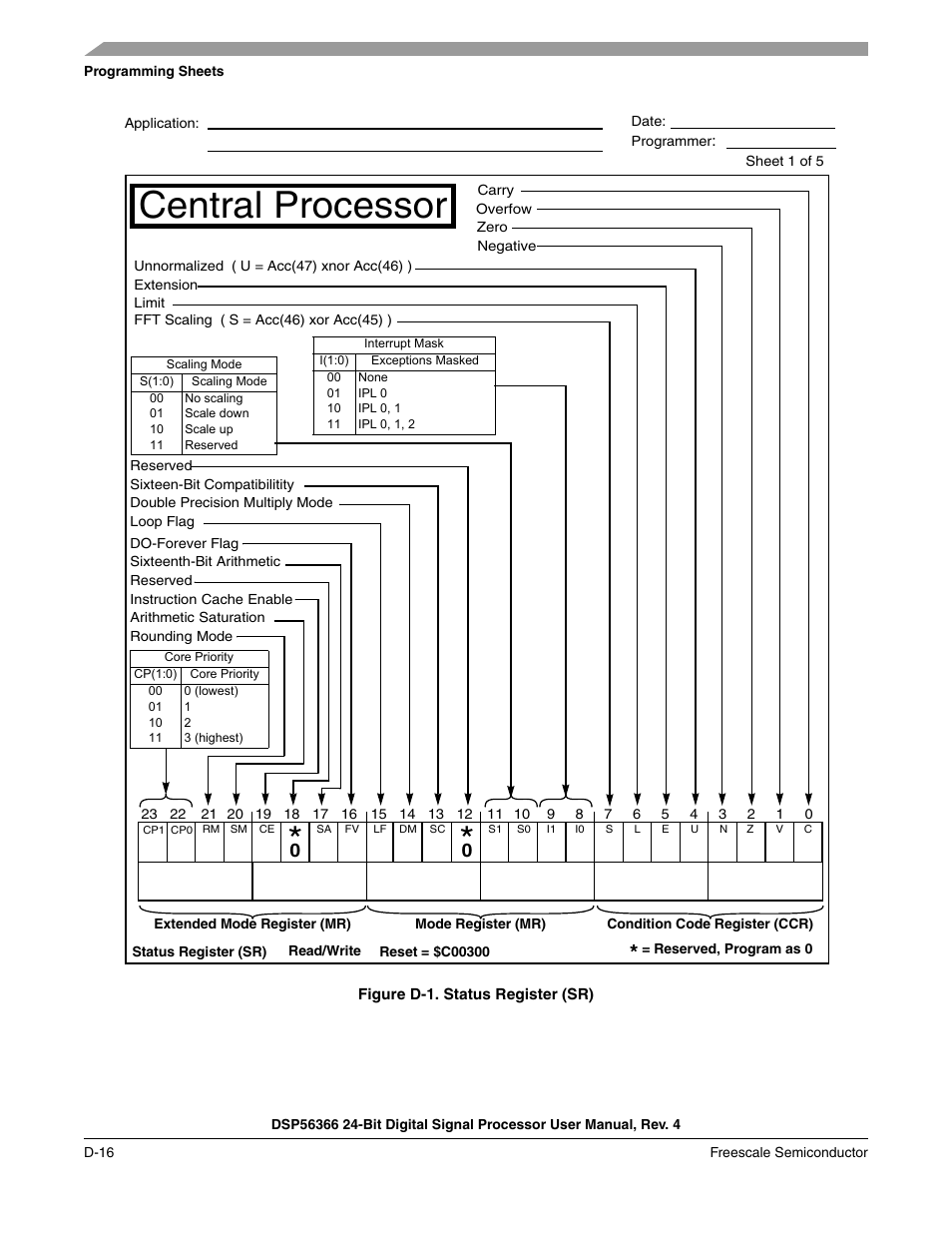 Figure d-1, Central processor | Freescale Semiconductor DSP56366 User Manual | Page 324 / 366