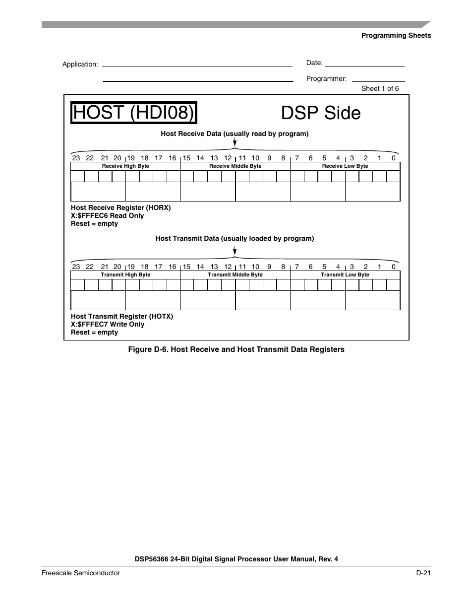 Figure d-6, Host (hdi08), Dsp side | Freescale Semiconductor DSP56366 User Manual | Page 329 / 366