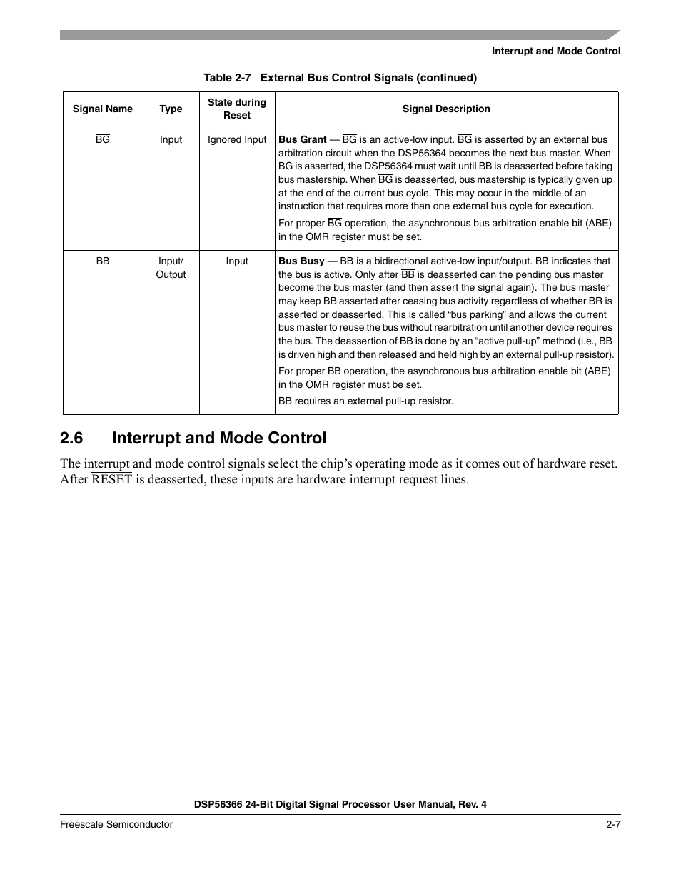 6 interrupt and mode control, Interrupt and mode control -7 | Freescale Semiconductor DSP56366 User Manual | Page 41 / 366