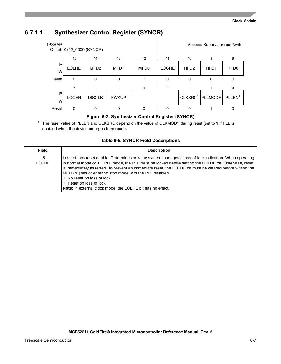 1 synthesizer control register (syncr) | Freescale Semiconductor ColdFire MCF52210 User Manual | Page 101 / 576