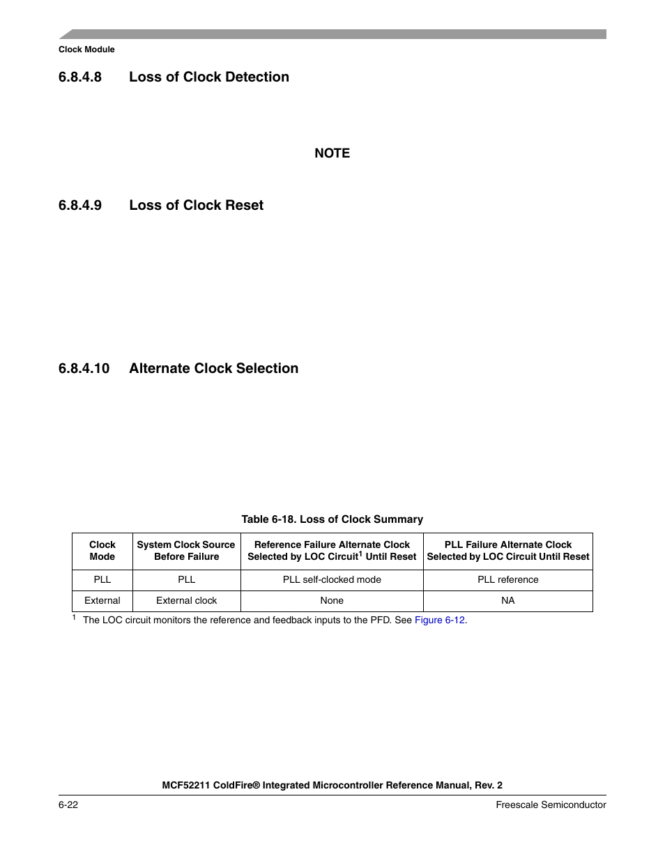 8 loss of clock detection, 9 loss of clock reset, 10 alternate clock selection | Freescale Semiconductor ColdFire MCF52210 User Manual | Page 116 / 576