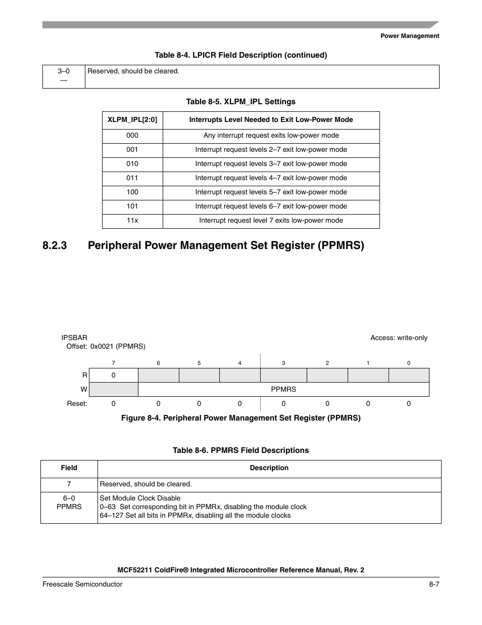 3 peripheral power management set register (ppmrs) | Freescale Semiconductor ColdFire MCF52210 User Manual | Page 135 / 576