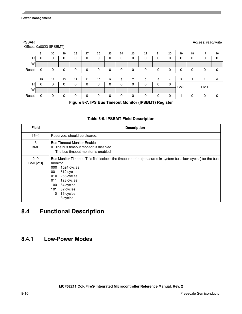 4 functional description, 1 low-power modes, Functional description -10 | Low-power modes -10 | Freescale Semiconductor ColdFire MCF52210 User Manual | Page 138 / 576