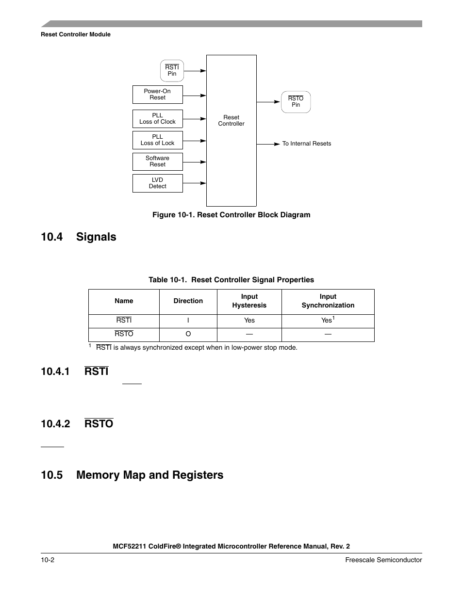 4 signals, 1 rsti, 2 rsto | 5 memory map and registers, 4 signals -2, 5 memory map and registers -2 | Freescale Semiconductor ColdFire MCF52210 User Manual | Page 152 / 576