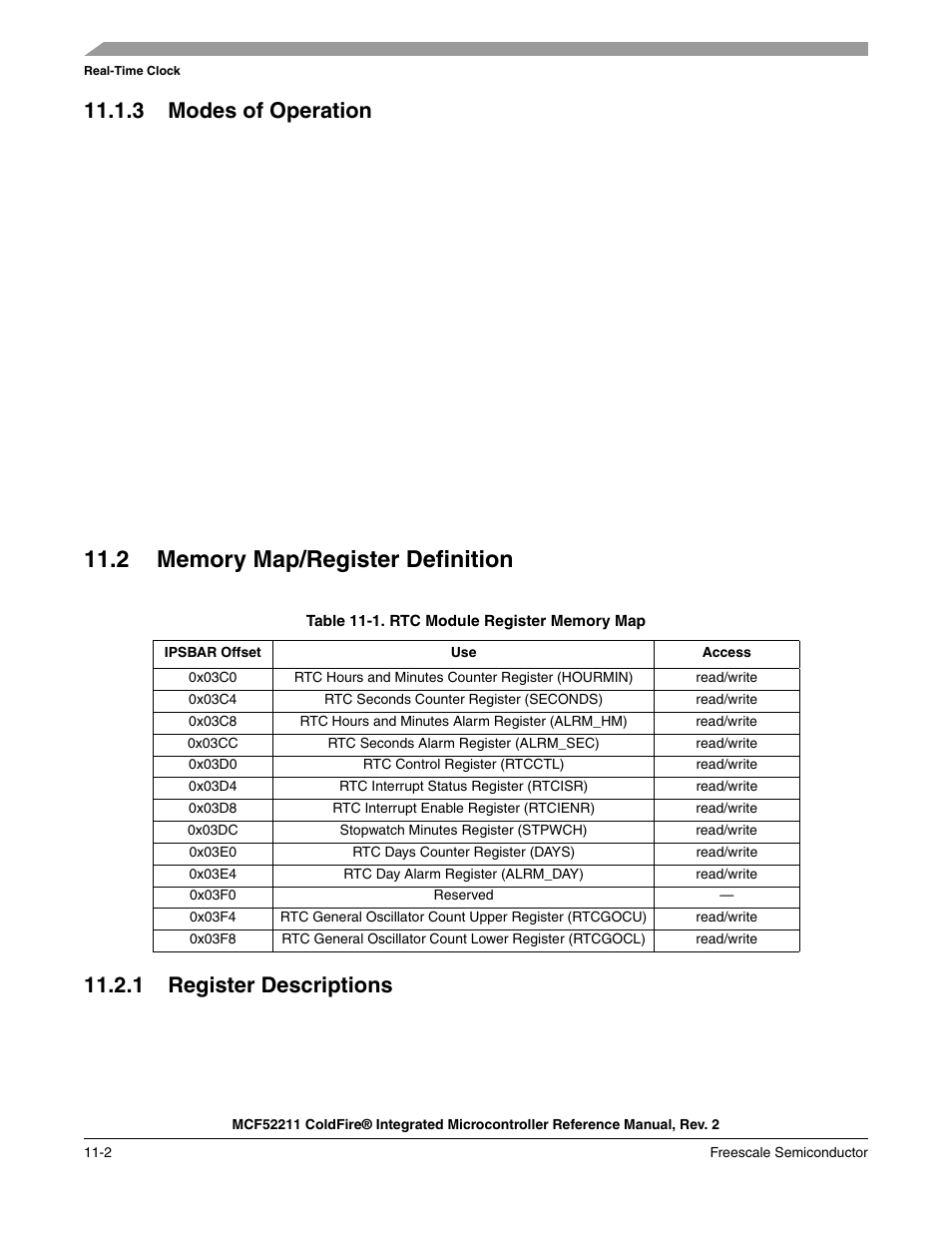 3 modes of operation, 2 memory map/register definition, 1 register descriptions | 3 modes of operation -2, 2 memory map/register definition -2, 1 register descriptions -2 | Freescale Semiconductor ColdFire MCF52210 User Manual | Page 162 / 576