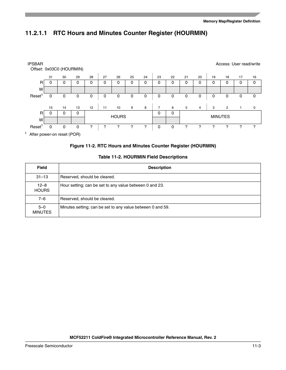 1 rtc hours and minutes counter register (hourmin) | Freescale Semiconductor ColdFire MCF52210 User Manual | Page 163 / 576