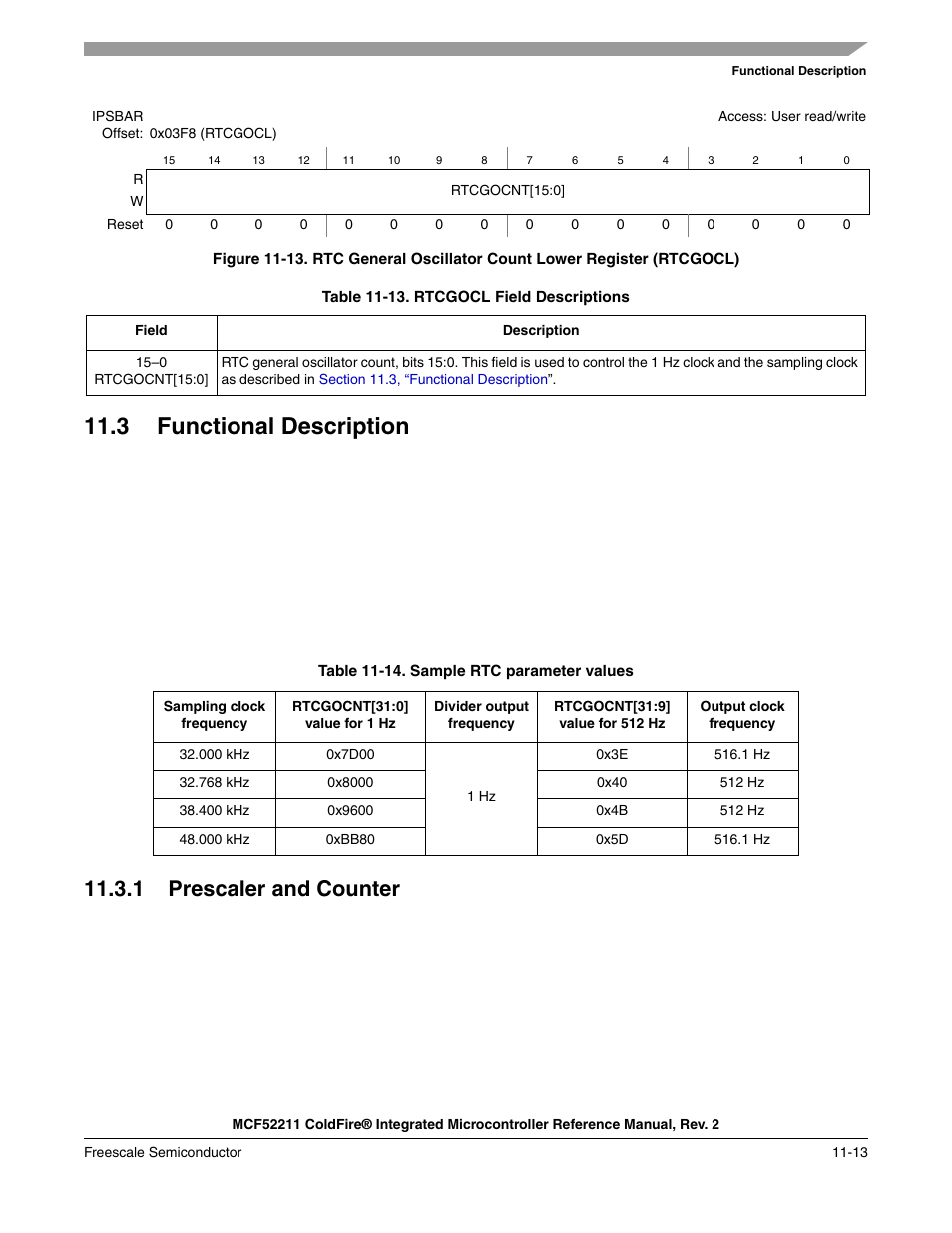 3 functional description, 1 prescaler and counter, 3 functional description -13 | 1 prescaler and counter -13, Clock as described in, Section 11.3, “functional description, Ibed in | Freescale Semiconductor ColdFire MCF52210 User Manual | Page 173 / 576