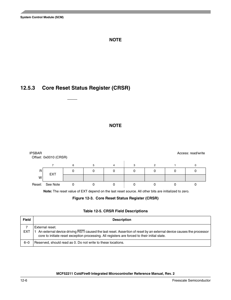 3 core reset status register (crsr), 3 core reset status register (crsr) -6 | Freescale Semiconductor ColdFire MCF52210 User Manual | Page 182 / 576