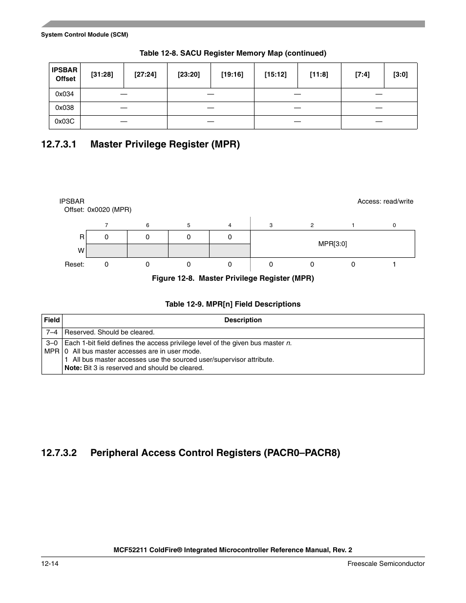 1 master privilege register (mpr) | Freescale Semiconductor ColdFire MCF52210 User Manual | Page 190 / 576