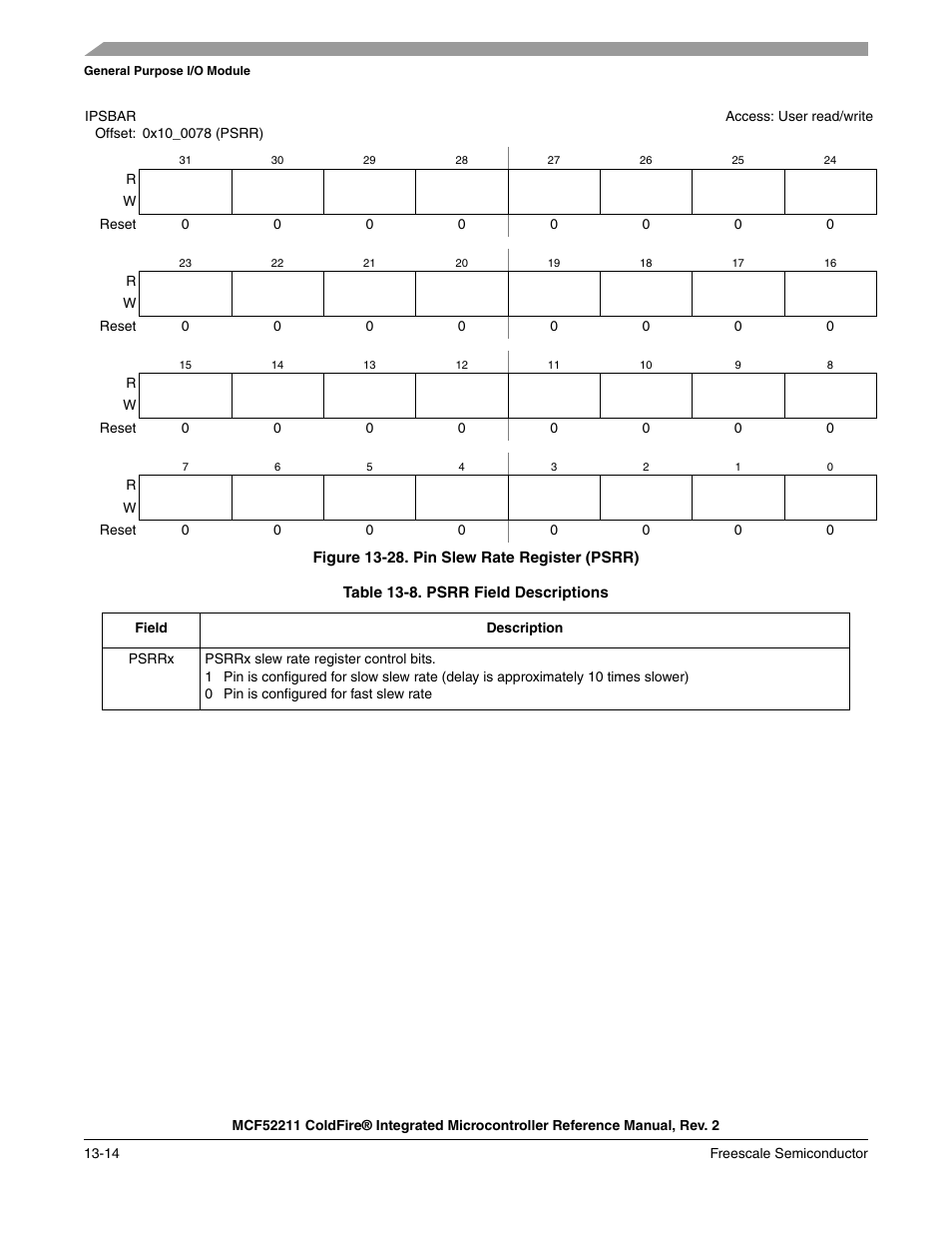St mode. the fields are described in, Table 13-8 | Freescale Semiconductor ColdFire MCF52210 User Manual | Page 208 / 576