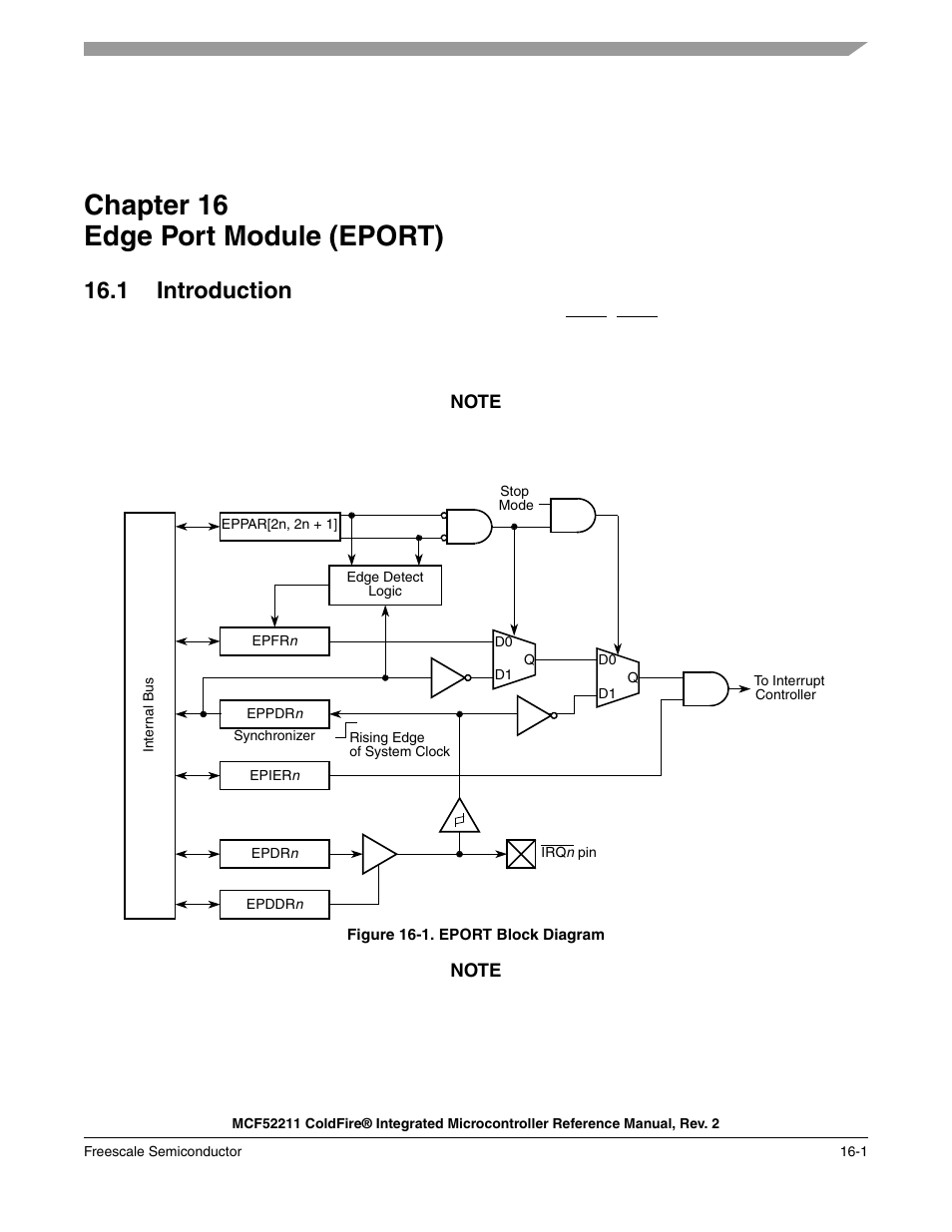 Chapter 16 edge port module (eport), 1 introduction, Chapter 16 | Edge port module (eport), 1 introduction -1 | Freescale Semiconductor ColdFire MCF52210 User Manual | Page 269 / 576