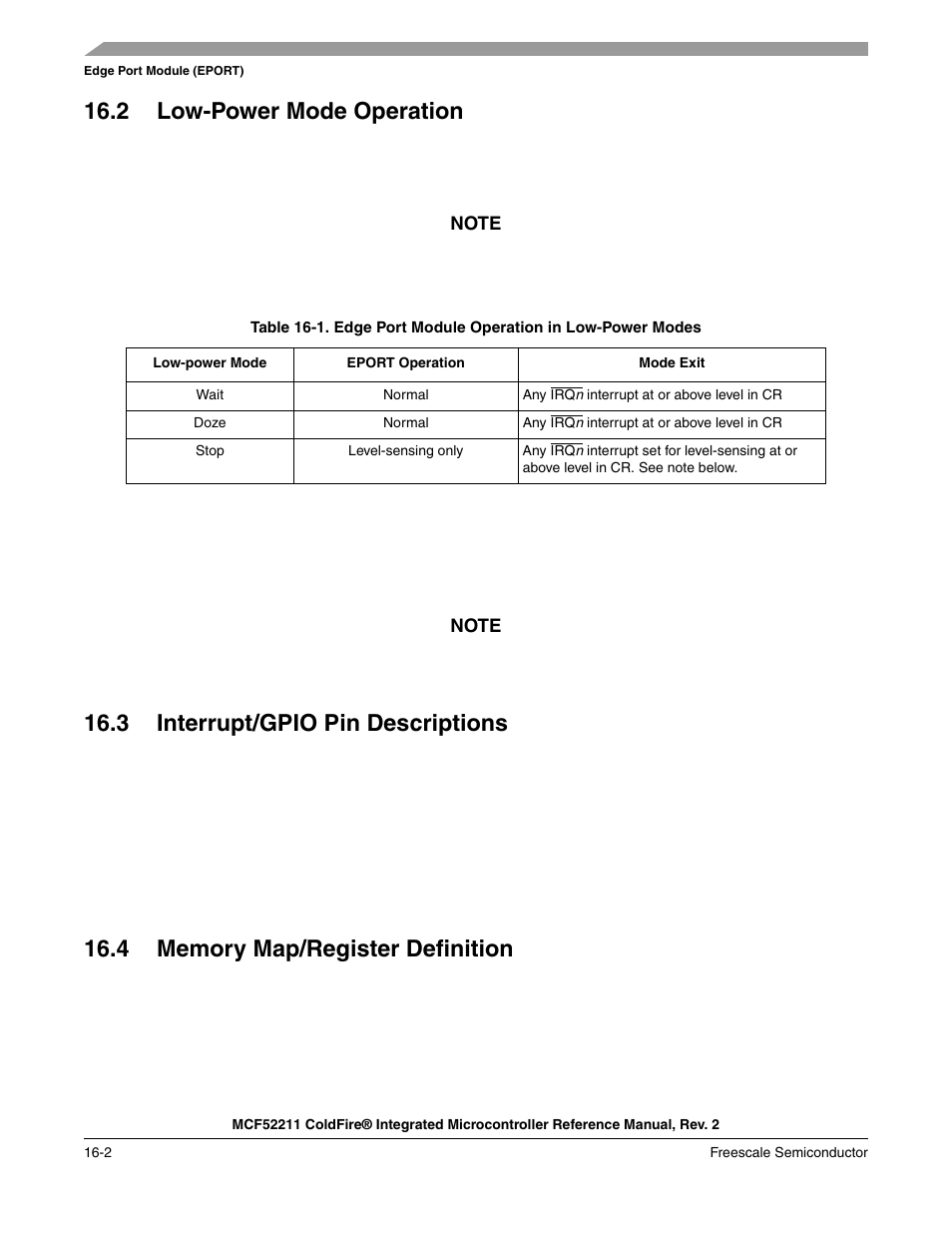 2 low-power mode operation, 3 interrupt/gpio pin descriptions, 4 memory map/register definition | Freescale Semiconductor ColdFire MCF52210 User Manual | Page 270 / 576