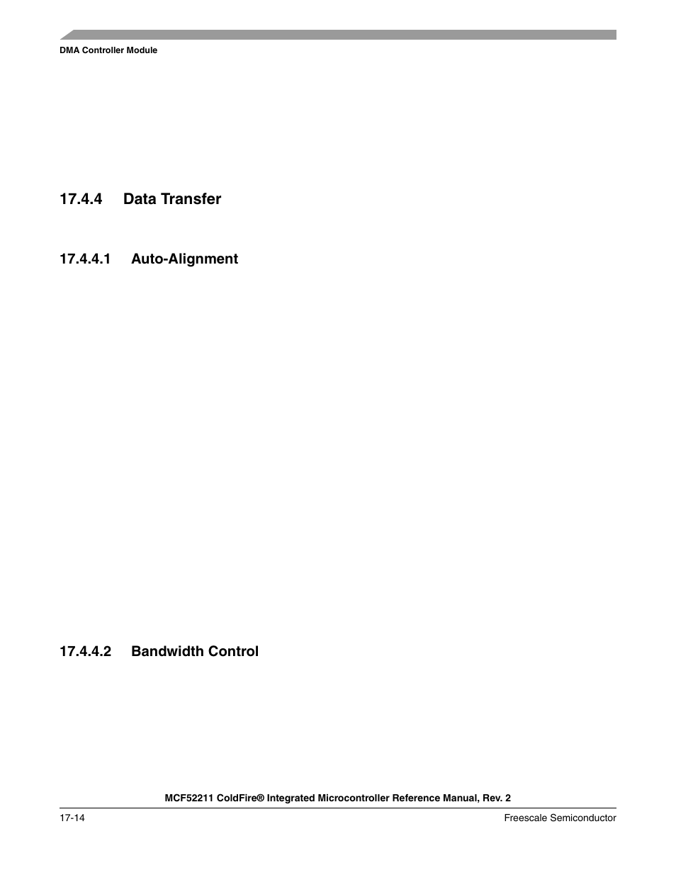 4 data transfer, 4 data transfer -14, Section 17.4.4.1, “auto-alignment | Freescale Semiconductor ColdFire MCF52210 User Manual | Page 288 / 576