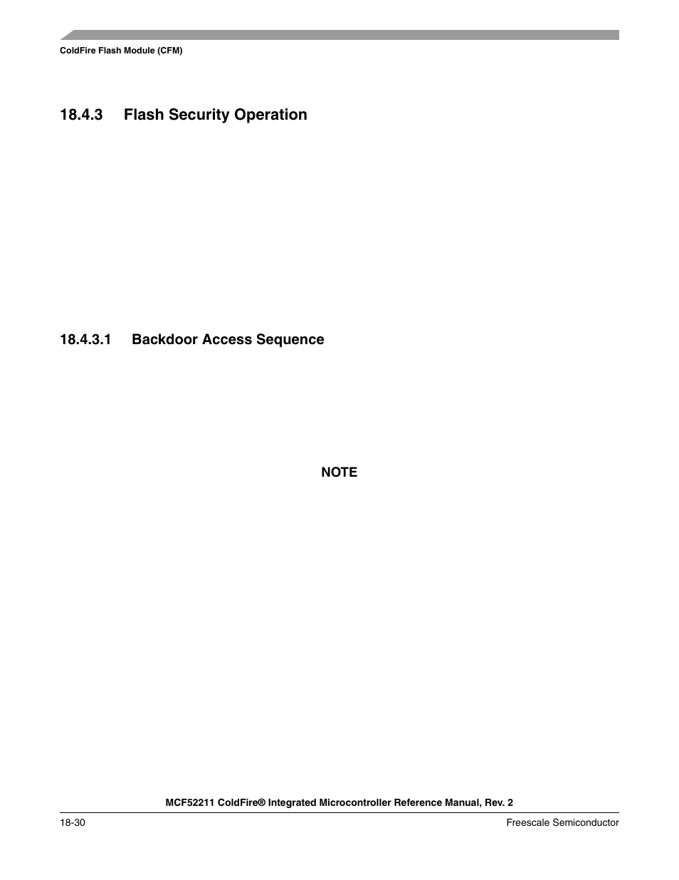 3 flash security operation, 3 flash security operation -30, Section 18.4.3, “flash security operation | Freescale Semiconductor ColdFire MCF52210 User Manual | Page 320 / 576