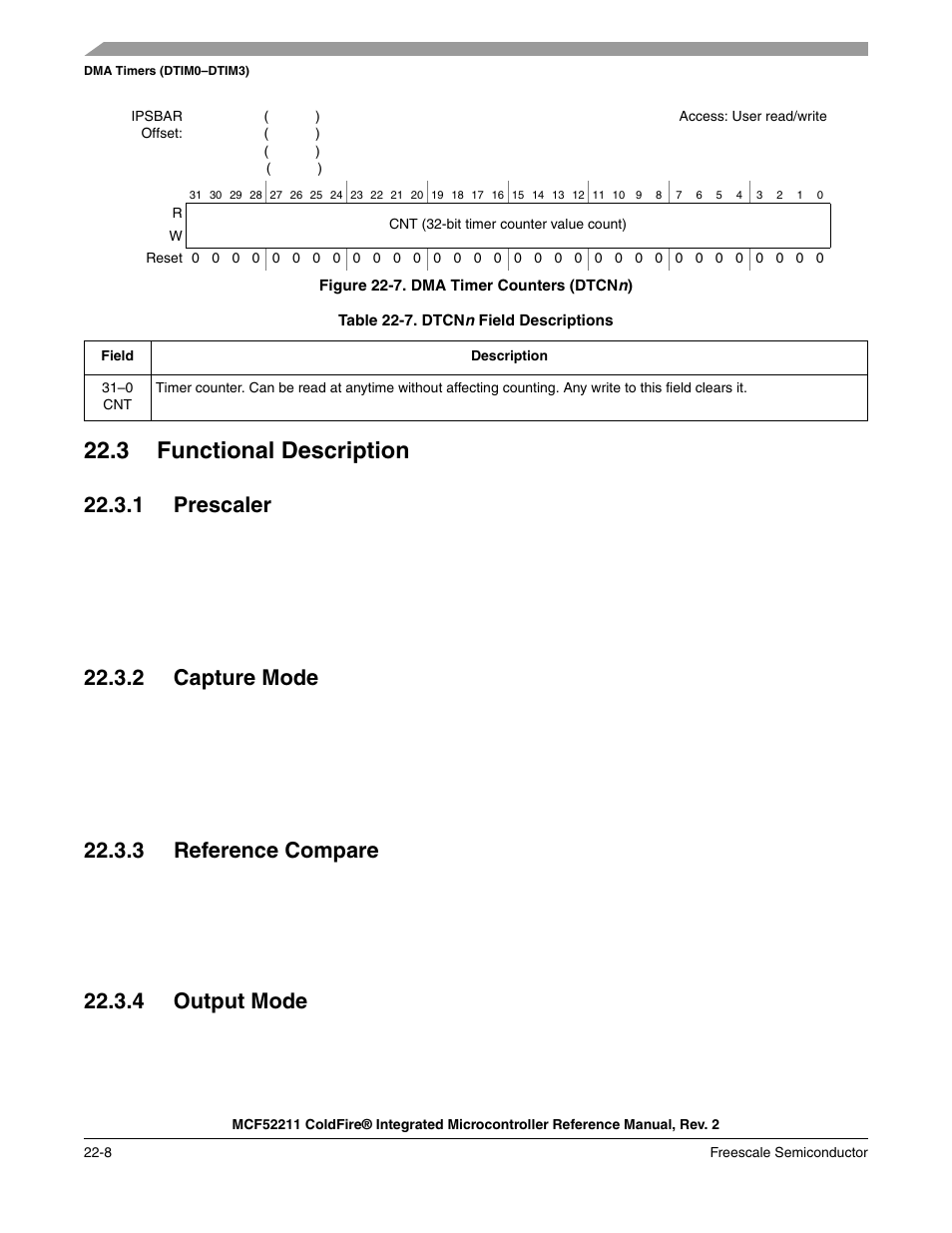 3 functional description, 1 prescaler, 2 capture mode | 3 reference compare, 4 output mode, 3 functional description -8 | Freescale Semiconductor ColdFire MCF52210 User Manual | Page 368 / 576