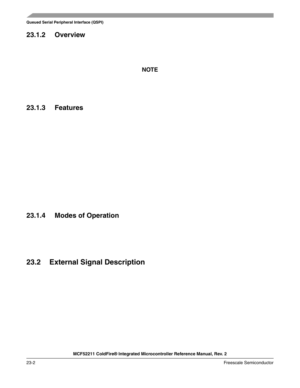 2 overview, 3 features, 4 modes of operation | 2 external signal description, 2 external signal description -2 | Freescale Semiconductor ColdFire MCF52210 User Manual | Page 372 / 576