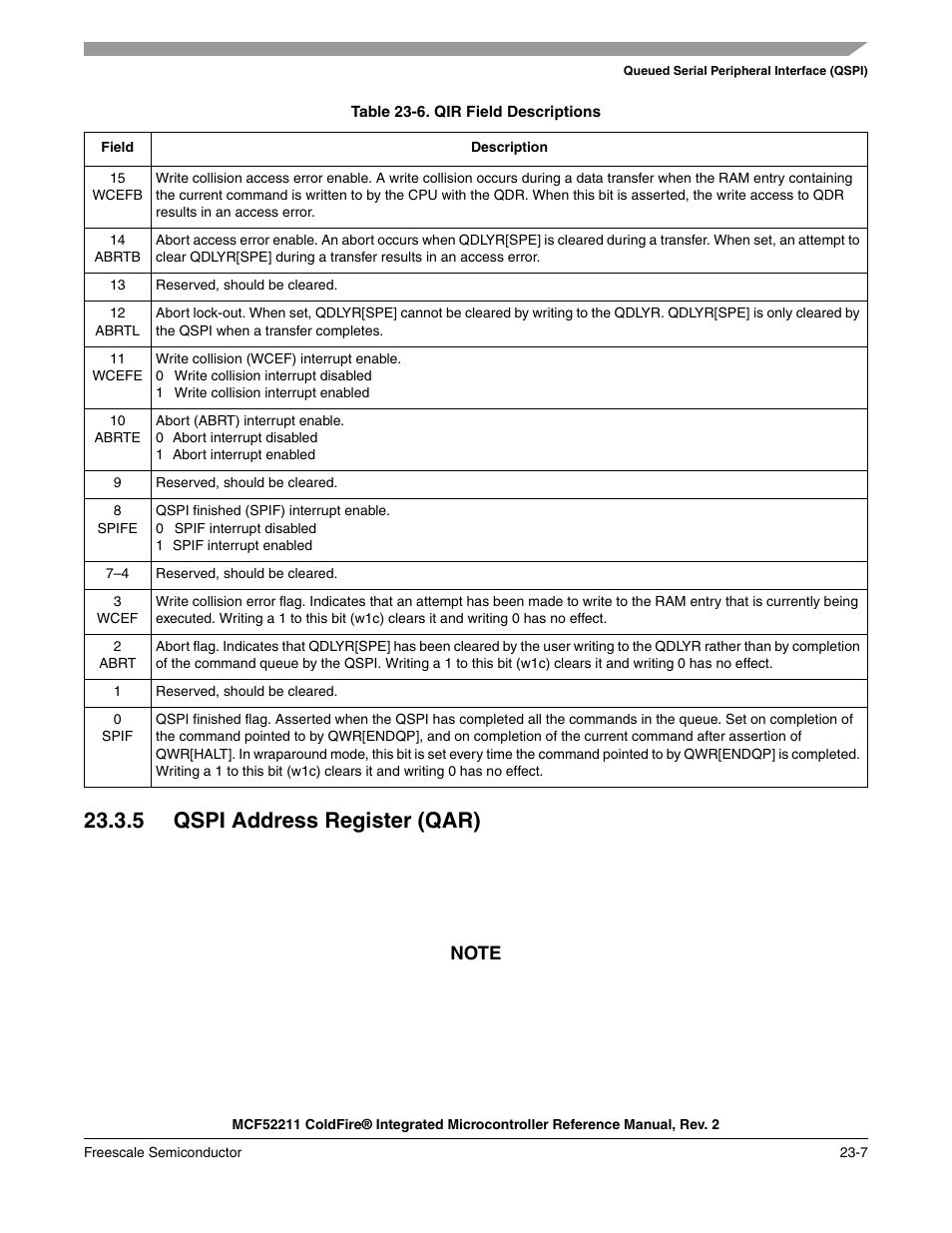 5 qspi address register (qar), 5 qspi address register (qar) -7 | Freescale Semiconductor ColdFire MCF52210 User Manual | Page 377 / 576