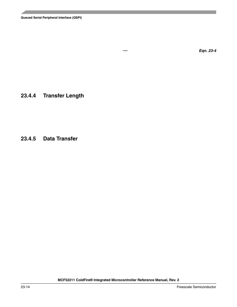 4 transfer length, 5 data transfer, 4 transfer length -14 23.4.5 data transfer -14 | Freescale Semiconductor ColdFire MCF52210 User Manual | Page 384 / 576