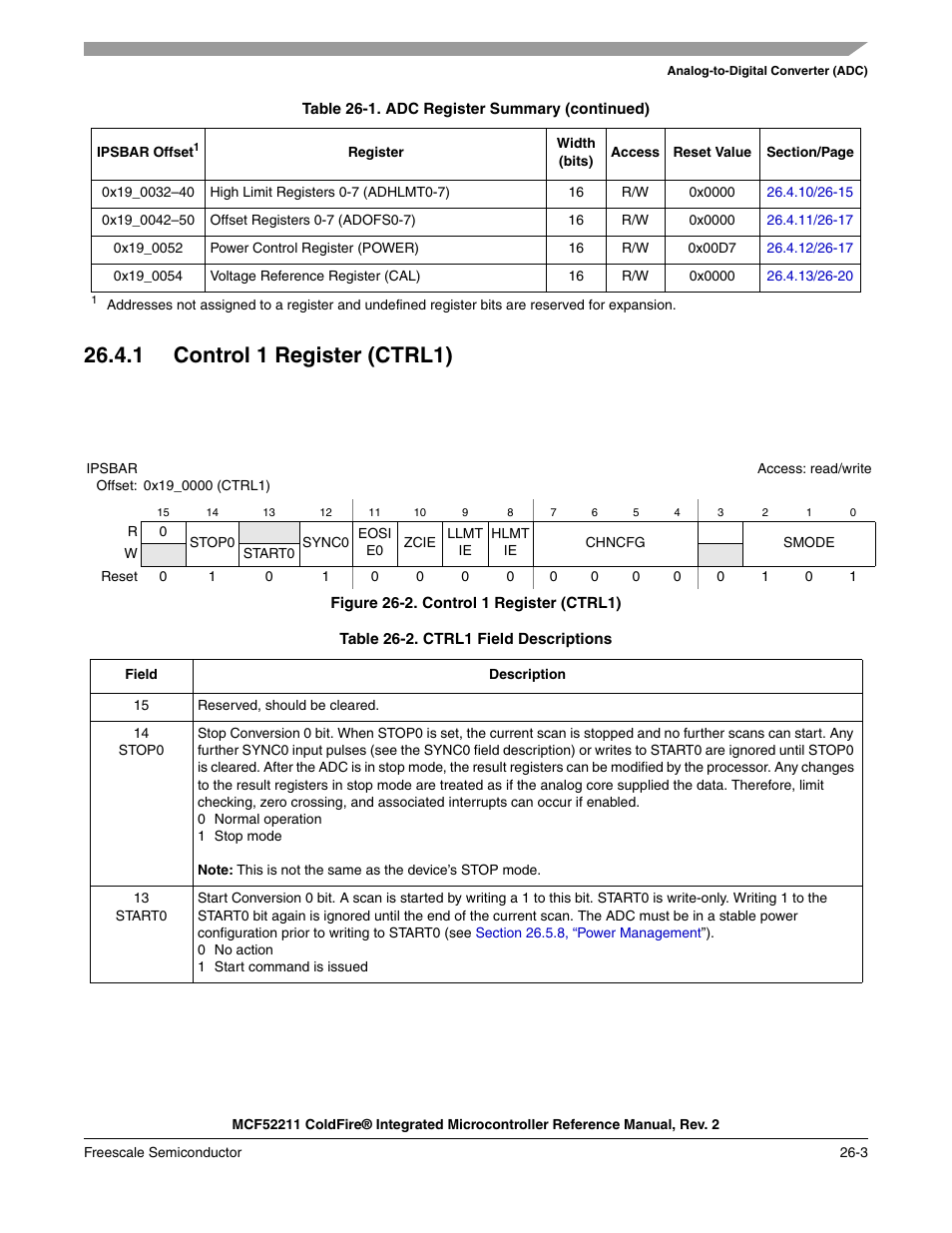 1 control 1 register (ctrl1), 1 control 1 register (ctrl1) -3 | Freescale Semiconductor ColdFire MCF52210 User Manual | Page 439 / 576