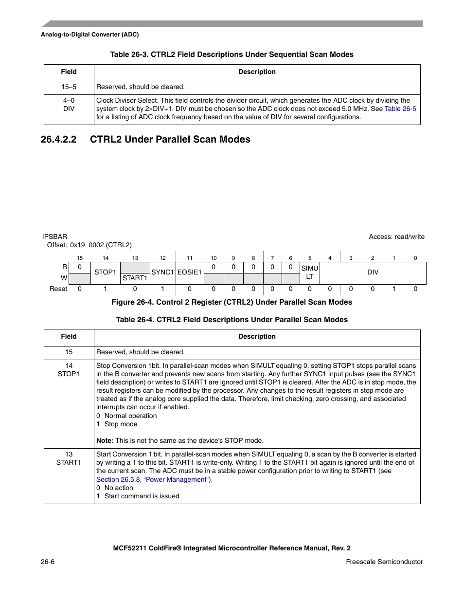 2 ctrl2 under parallel scan modes | Freescale Semiconductor ColdFire MCF52210 User Manual | Page 442 / 576