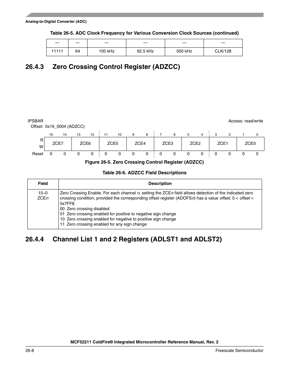 3 zero crossing control register (adzcc) | Freescale Semiconductor ColdFire MCF52210 User Manual | Page 444 / 576