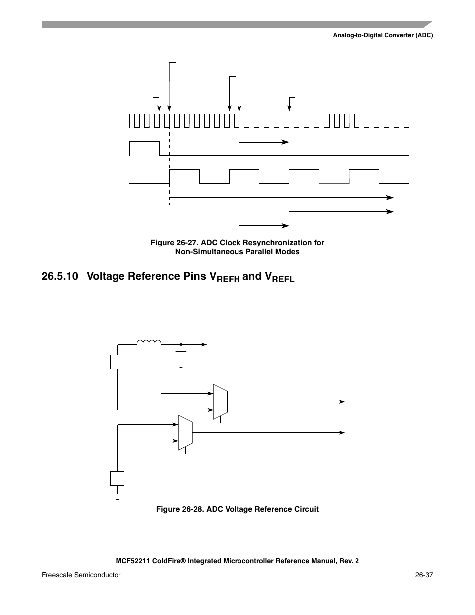 10 voltage reference pins vrefh and vrefl, 10voltage reference pins vrefh and vrefl -37, Figure 26-27 | The first scan started is re-s, 10 voltage reference pins v, And v | Freescale Semiconductor ColdFire MCF52210 User Manual | Page 473 / 576