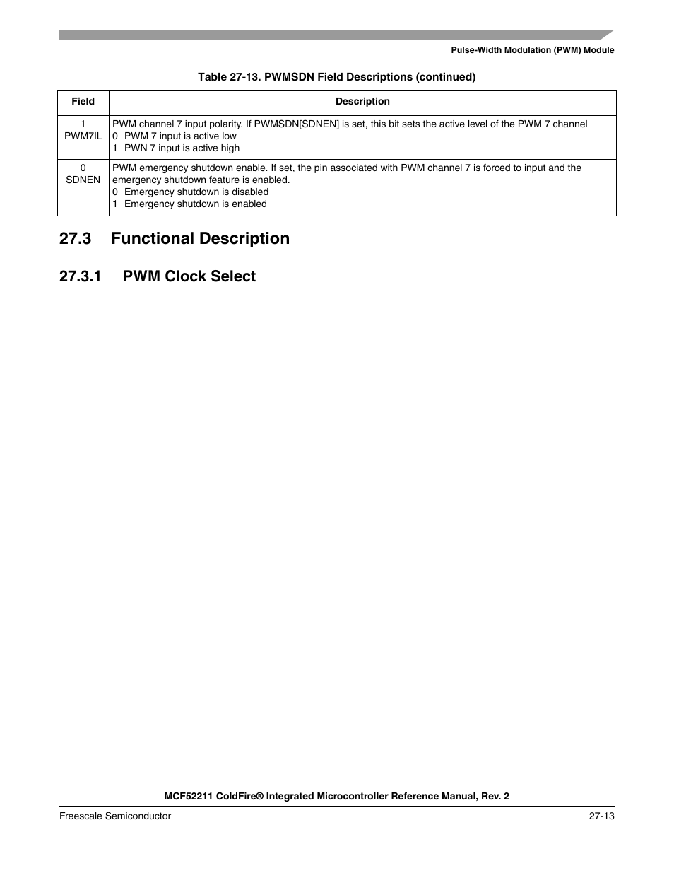 3 functional description, 1 pwm clock select, 3 functional description -13 | 1 pwm clock select -13 | Freescale Semiconductor ColdFire MCF52210 User Manual | Page 487 / 576