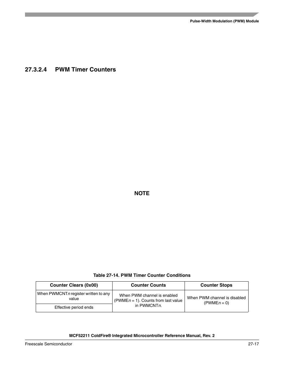 Section 27.3.2.4, “pwm timer counters | Freescale Semiconductor ColdFire MCF52210 User Manual | Page 491 / 576