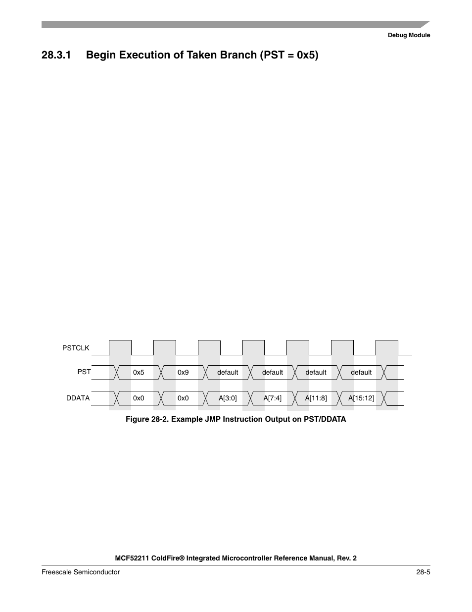 1 begin execution of taken branch (pst = 0x5), 1 begin execution of taken branch (pst = 0x5) -5 | Freescale Semiconductor ColdFire MCF52210 User Manual | Page 501 / 576