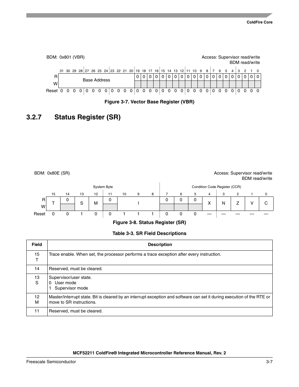7 status register (sr), Status register (sr) -7 | Freescale Semiconductor ColdFire MCF52210 User Manual | Page 51 / 576