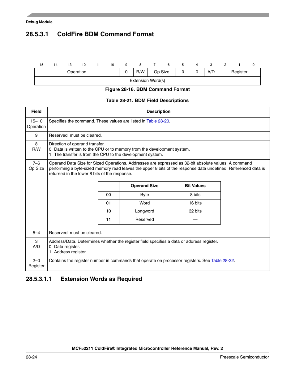 1 coldfire bdm command format | Freescale Semiconductor ColdFire MCF52210 User Manual | Page 520 / 576