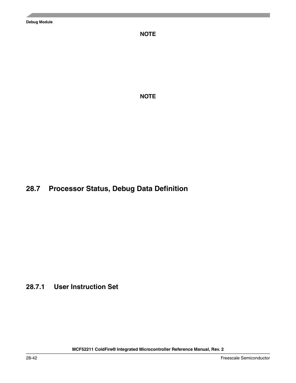 7 processor status, debug data definition, 1 user instruction set, 7 processor status, debug data definition -42 | 1 user instruction set -42 | Freescale Semiconductor ColdFire MCF52210 User Manual | Page 538 / 576