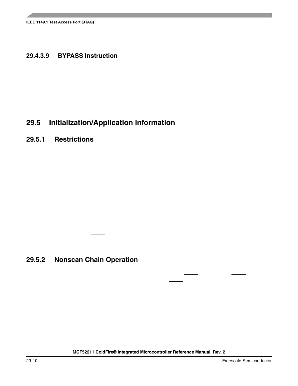 5 initialization/application information, 1 restrictions, 2 nonscan chain operation | 5 initialization/application information -10 | Freescale Semiconductor ColdFire MCF52210 User Manual | Page 554 / 576