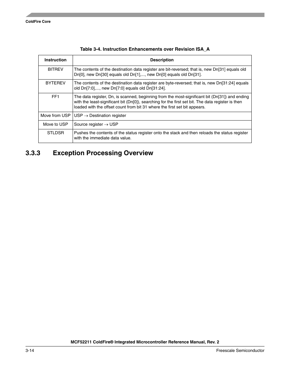3 exception processing overview, Exception processing overview -14 | Freescale Semiconductor ColdFire MCF52210 User Manual | Page 58 / 576