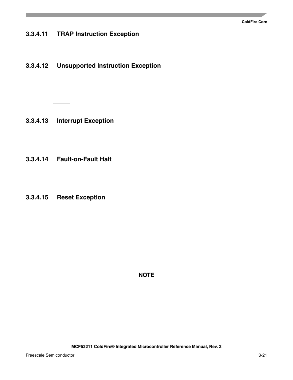 Section 3.3.4.15, “reset exception | Freescale Semiconductor ColdFire MCF52210 User Manual | Page 65 / 576