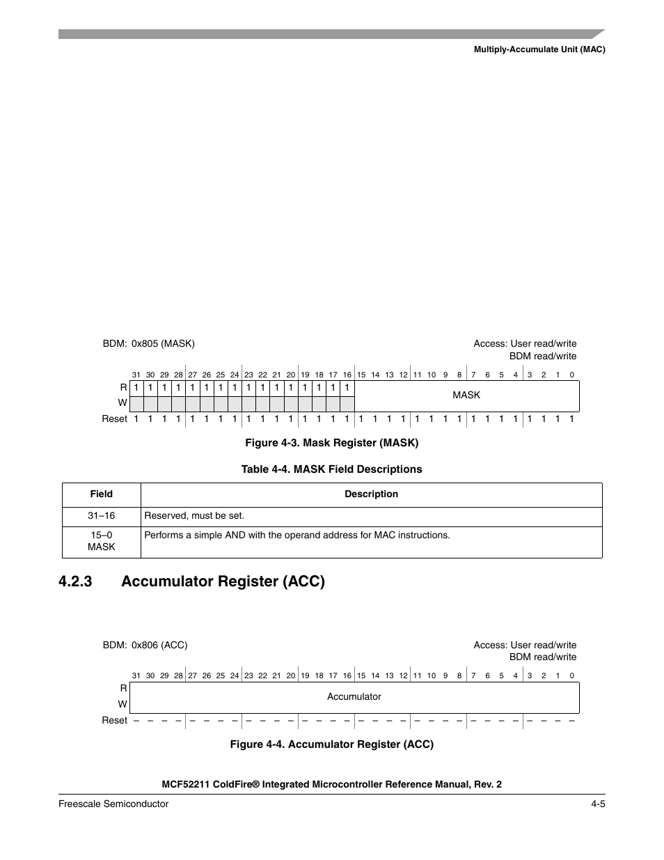 3 accumulator register (acc), Accumulator register (acc) -5, Filter can be obtained by setting | Freescale Semiconductor ColdFire MCF52210 User Manual | Page 81 / 576