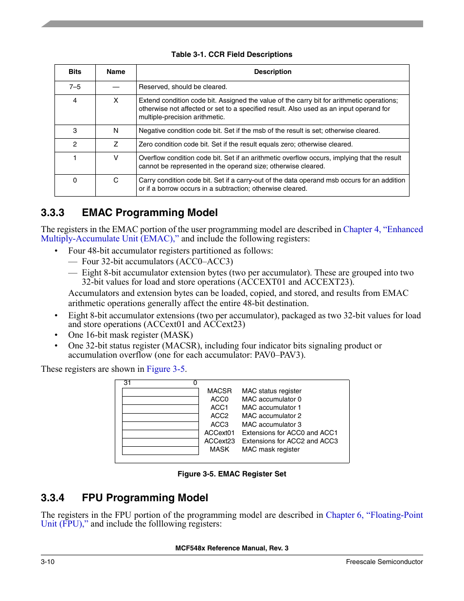 3 emac programming model, 4 fpu programming model, Emac programming model -10 | Fpu programming model -10 | Freescale Semiconductor MCF5480 User Manual | Page 114 / 1032