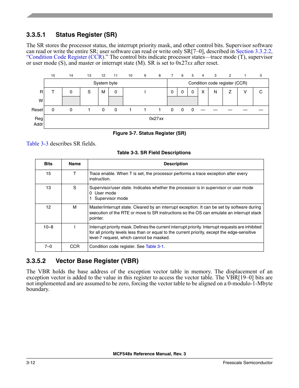 1 status register (sr), 2 vector base register (vbr), Status register (sr) -12 | Vector base register (vbr) -12 | Freescale Semiconductor MCF5480 User Manual | Page 116 / 1032
