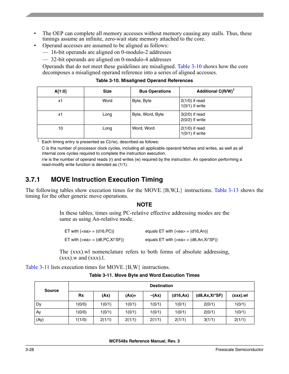 1 move instruction execution timing, Move instruction execution timing -28 | Freescale Semiconductor MCF5480 User Manual | Page 132 / 1032