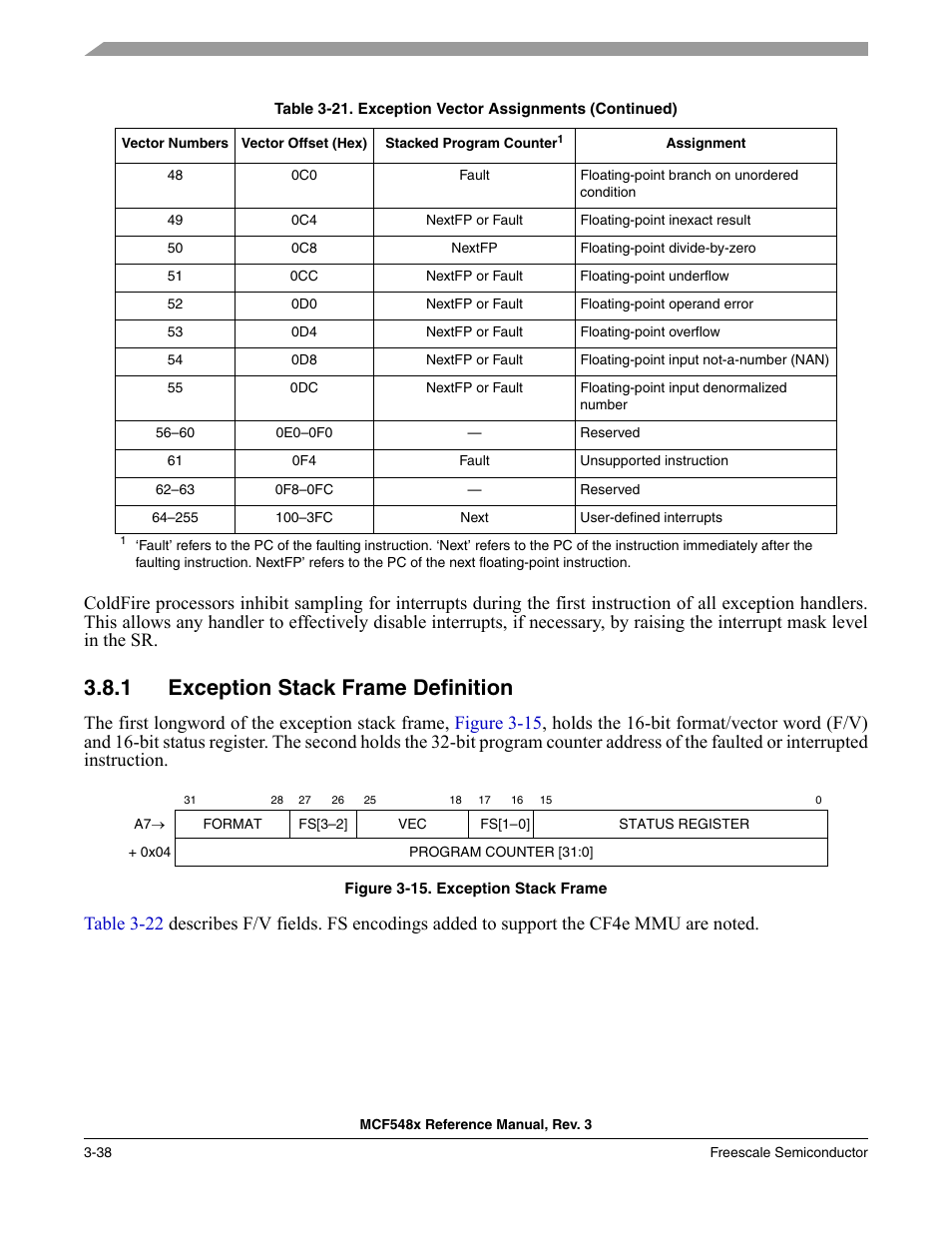 1 exception stack frame definition, Exception stack frame definition -38 | Freescale Semiconductor MCF5480 User Manual | Page 142 / 1032