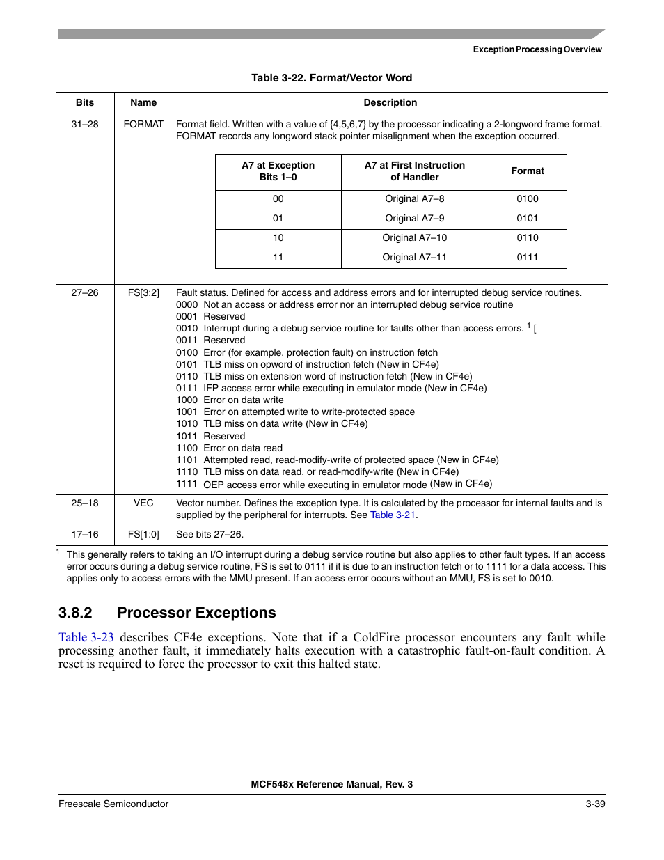 2 processor exceptions, Processor exceptions -39 | Freescale Semiconductor MCF5480 User Manual | Page 143 / 1032