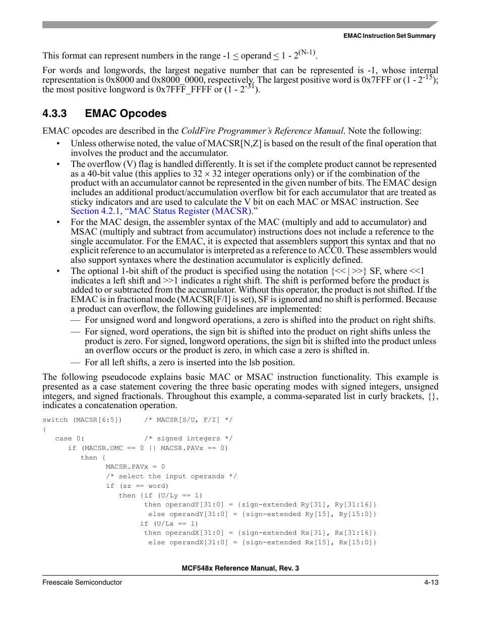 3 emac opcodes, Emac opcodes -13 | Freescale Semiconductor MCF5480 User Manual | Page 161 / 1032