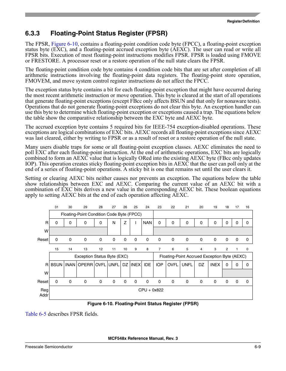 3 floating-point status register (fpsr), Floating-point status register (fpsr) -9 | Freescale Semiconductor MCF5480 User Manual | Page 199 / 1032