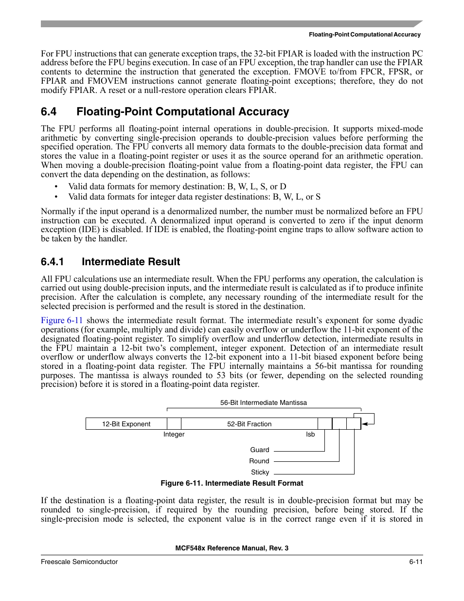 4 floating-point computational accuracy, 1 intermediate result, Floating-point computational accuracy -11 | Intermediate result -11 | Freescale Semiconductor MCF5480 User Manual | Page 201 / 1032