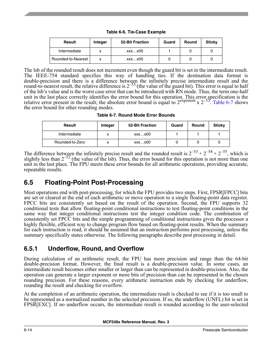 5 floating-point post-processing, 1 underflow, round, and overflow, Floating-point post-processing -14 | Underflow, round, and overflow -14 | Freescale Semiconductor MCF5480 User Manual | Page 204 / 1032