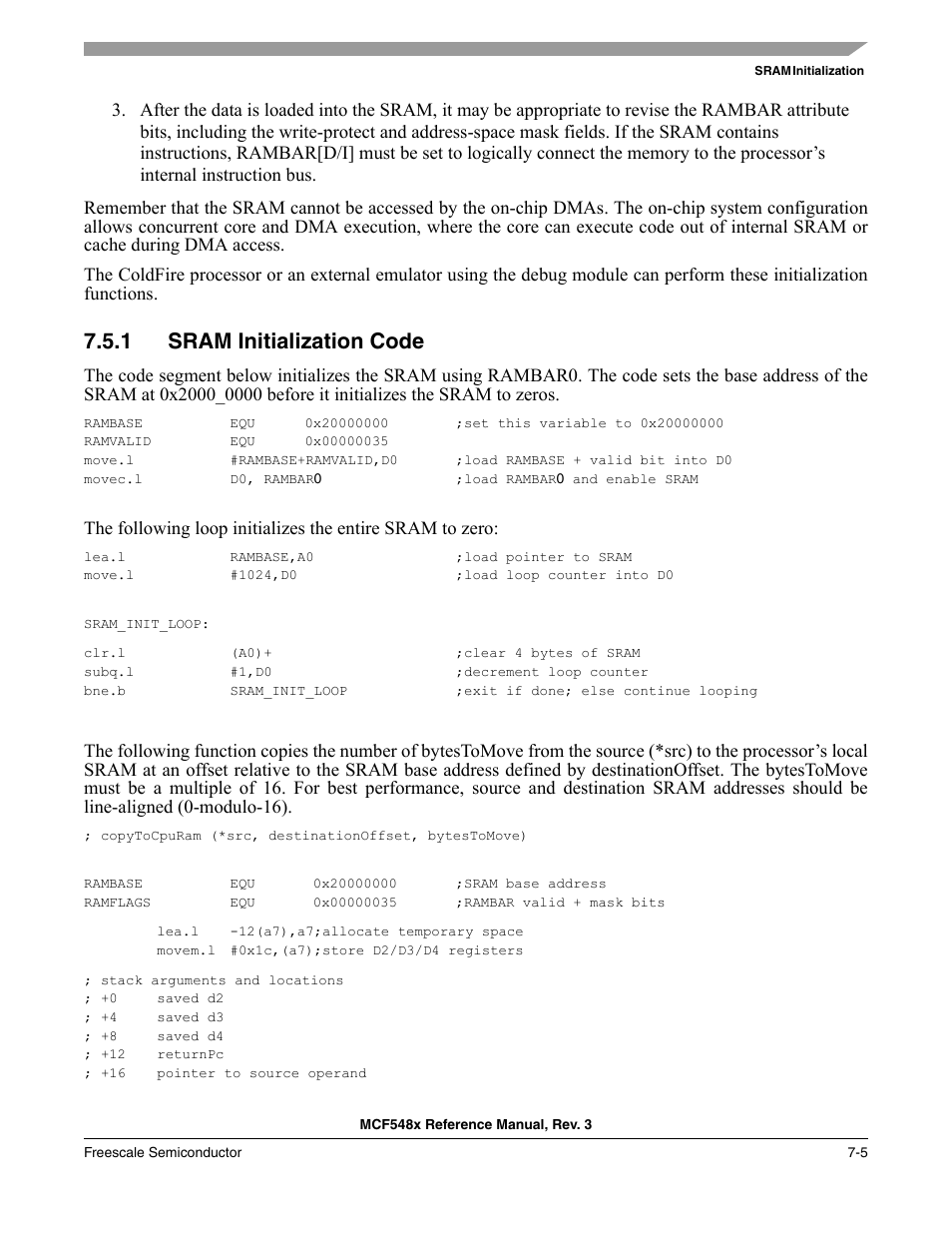 1 sram initialization code, Sram initialization code -5 | Freescale Semiconductor MCF5480 User Manual | Page 225 / 1032
