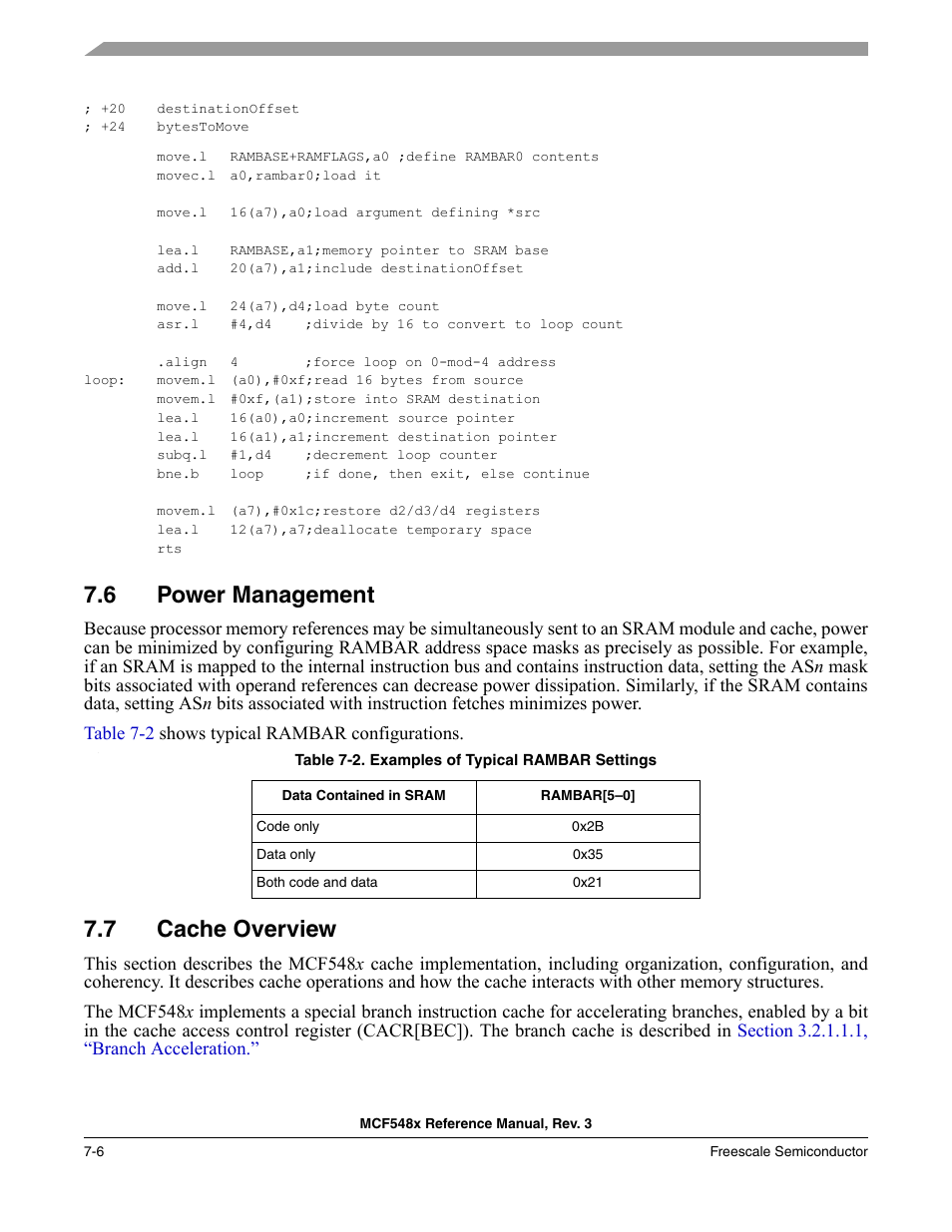 6 power management, 7 cache overview, Power management -6 | Cache overview -6, Section 7.7, “cache overview | Freescale Semiconductor MCF5480 User Manual | Page 226 / 1032