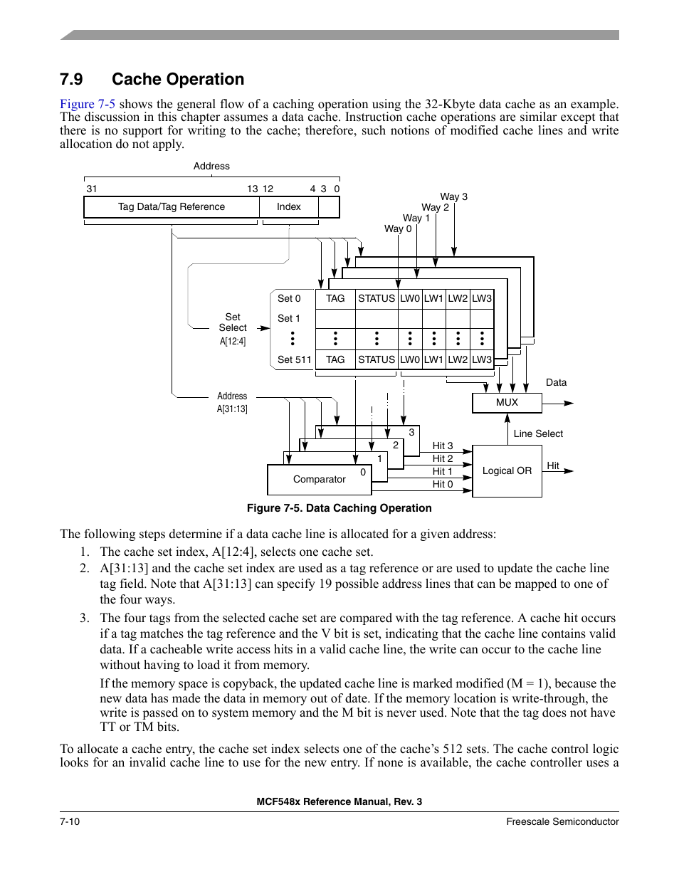 9 cache operation, Cache operation -10, Section 7.9, “cache operation | Freescale Semiconductor MCF5480 User Manual | Page 230 / 1032