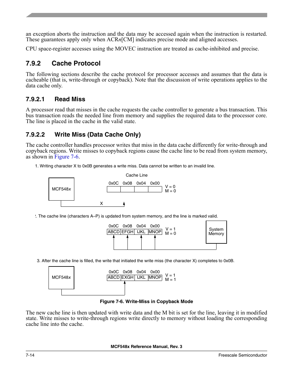 2 cache protocol, 1 read miss, 2 write miss (data cache only) | Cache protocol -14, Read miss -14, Write miss (data cache only) -14 | Freescale Semiconductor MCF5480 User Manual | Page 234 / 1032