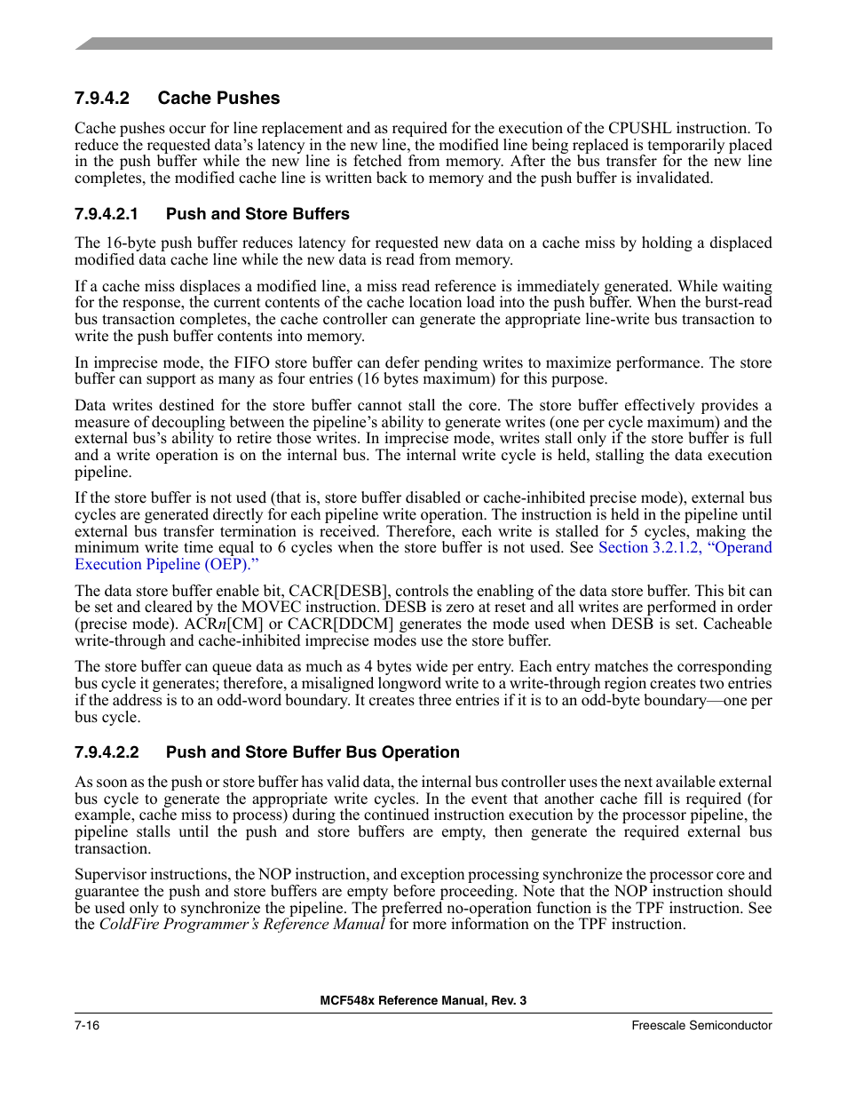 2 cache pushes, 1 push and store buffers, 2 push and store buffer bus operation | Cache pushes -16 | Freescale Semiconductor MCF5480 User Manual | Page 236 / 1032